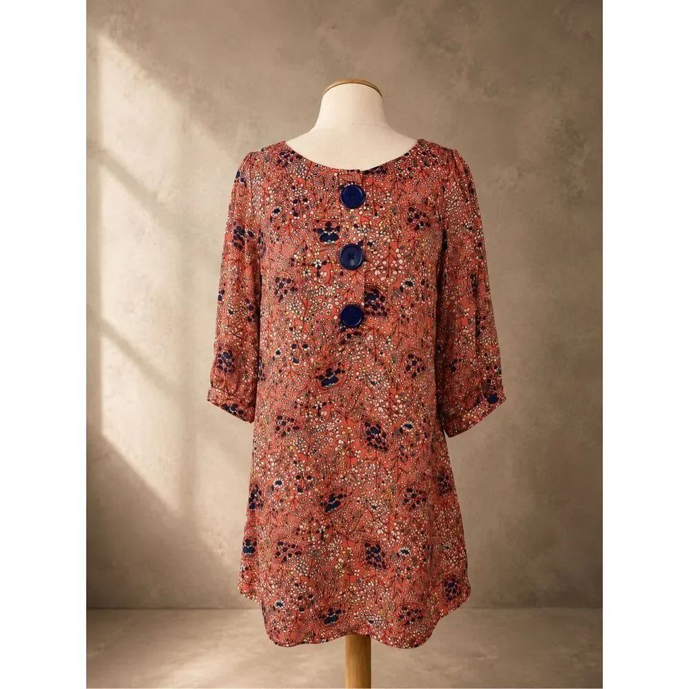 Karlie Sz Large Mod Floral Shift Dress Coral Orange Retro Tunic